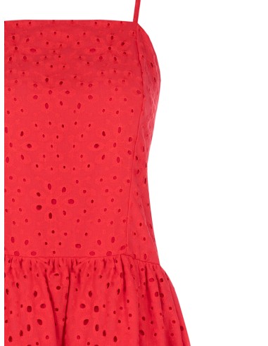 Vestido midi em algodão sangallo com saia de folhos Rinascimento