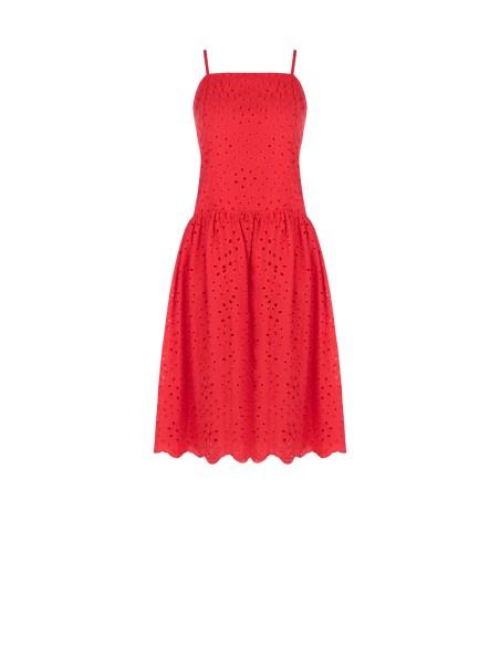 Vestido midi em algodão sangallo com saia de folhos Rinascimento