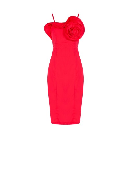 Vestido A Tubinho Em Algodão Com Maxi Rosa Estruturada Rinascimento