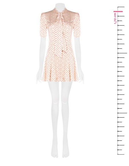 Vestido Curto Evasê em Cetim às Bolinhas com Decote em V e Lenço Pequeno Rinascimento