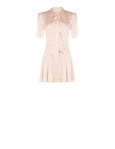 Vestido Curto Evasê Em Cetim De Bolinhas Com Decote Em V E Lenço Rinascimento