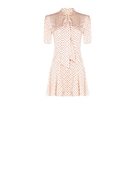 Vestido Curto Evasê Em Cetim De Bolinhas Com Decote Em V E Lenço Rinascimento