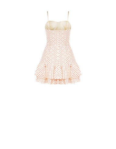 Vestido curto em mistura de algodão com padrão de bolinhas e barra com folho Rinascimento