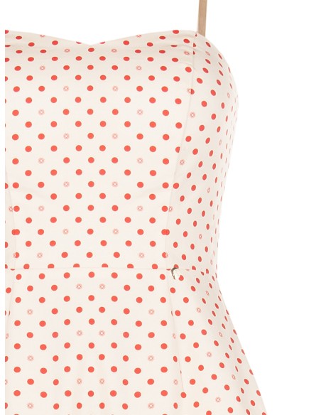 Vestido Curto Em Mistura De Algodão Às Bolinhas Com Barra Com Folho Rinascimento