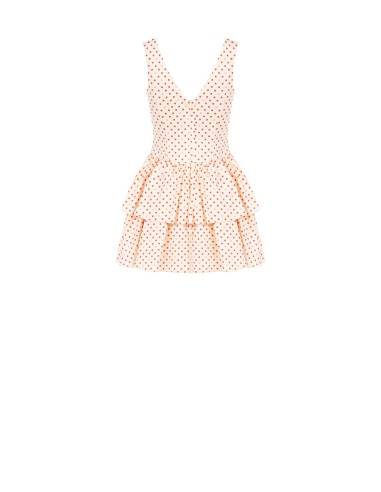 Vestido curto em mistura de algodão com bolinhas e duplo decote em V Rinascimento