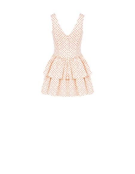Vestido curto em mistura de algodão com bolinhas e duplo decote em V Rinascimento