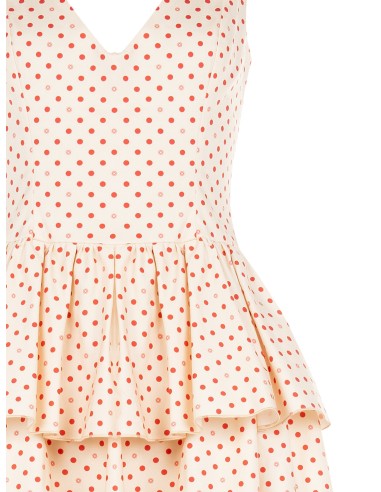 Vestido curto em mistura de algodão com padrão de bolinhas e duplo decote em V Rinascimento
