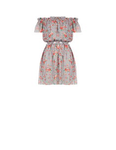 Vestido curto com padrão de quadradinhos e rosas e com elástico na cintura Rinascimento