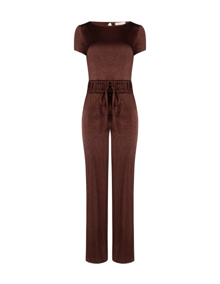 Macacão palazzo em cetim com cordão duplo na cintura Rinascimento
