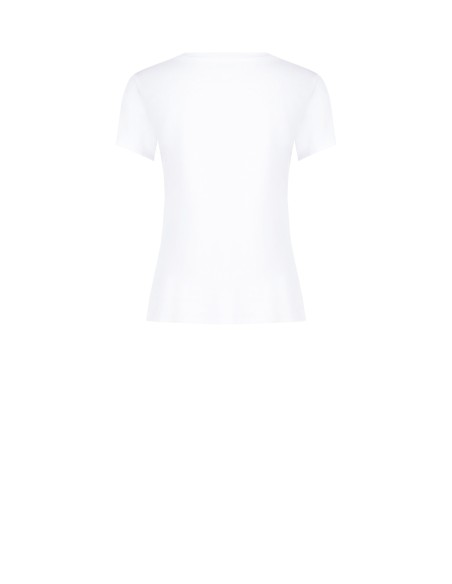 T-shirt regular em mistura de algodão, feminina, com estampa e strass Rinascimento
