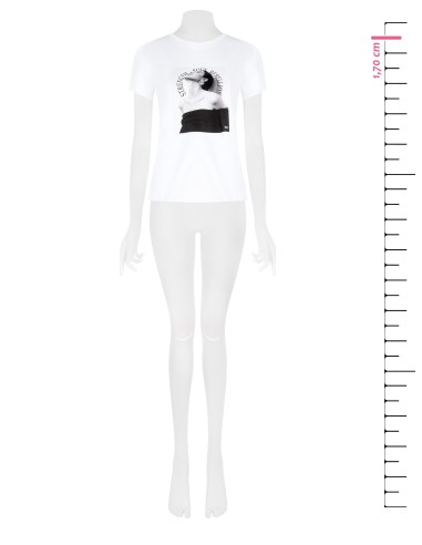 T-shirt regular em mistura de algodão com estampado e strass para mulher Rinascimento