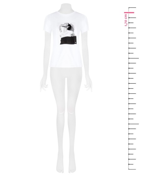 T-shirt regular em mistura de algodão com estampado e strass para mulher Rinascimento