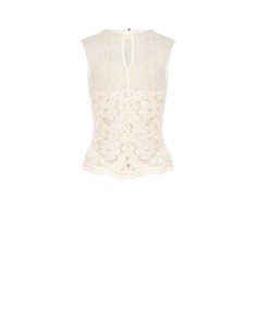 Top bustier acinturado em renda com painel em tule e gola redonda de pérolas Rinascimento 2