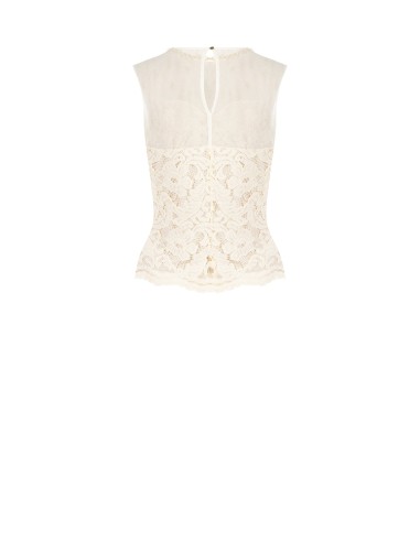 Top Bustier Cintado Em Renda Com Inserto Em Tule E Gola Redonda De Pérolas Rinascimento