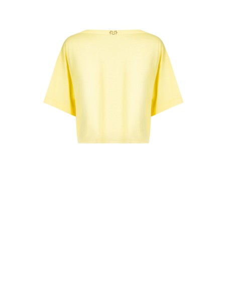 T-shirt curta oversize em algodão com escrita "Chardonnay" em cristais Rinascimento