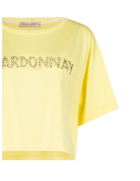 T-shirt curta oversize em algodão com a escrita Chardonnay em cristais Rinascimento