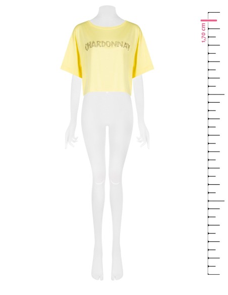 T-shirt curta oversize em algodão com inscrição "Chardonnay" em cristais Rinascimento