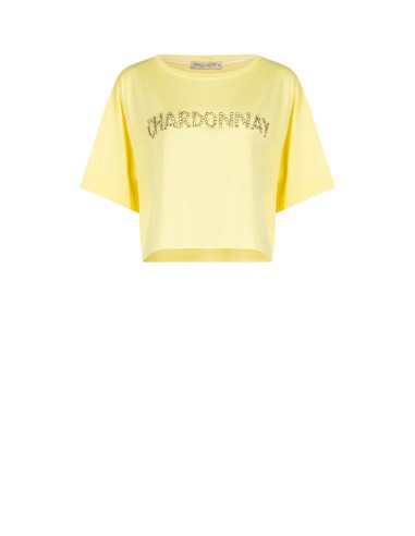 T-shirt curta oversize em algodão com escrita Chardonnay em cristais Rinascimento