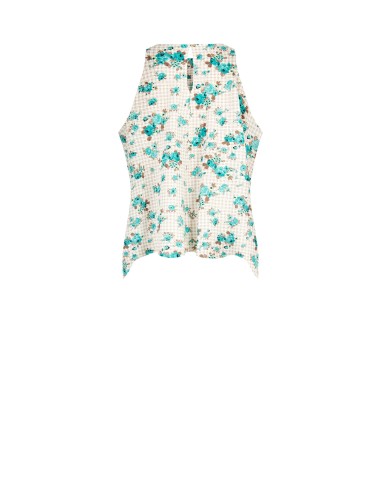 Blusa ampla em corte trapezoidal, xadrez e com rosas Rinascimento