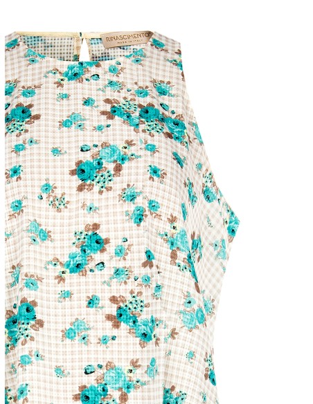 Blusa Trapézio Ampla Xadrez e Rosas Rinascimento