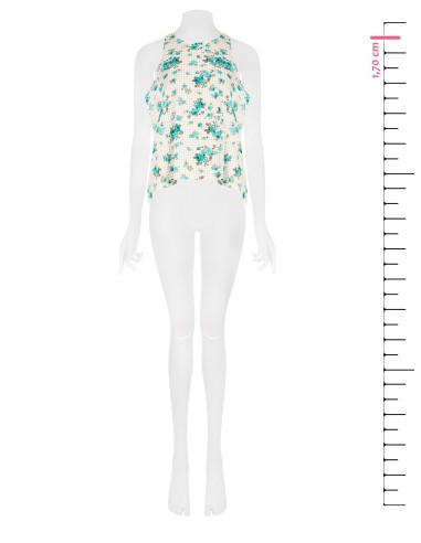 Blusa trapézio ampla aos quadradinhos e rosas Rinascimento