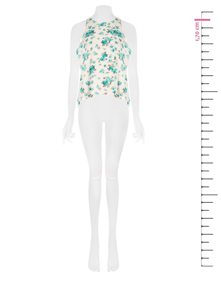 Blusa trapézio ampla aos quadradinhos e rosas Rinascimento