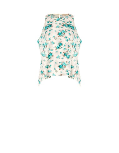 Blusa Trapézio Ampla A Quadradinhos E Rosas Rinascimento