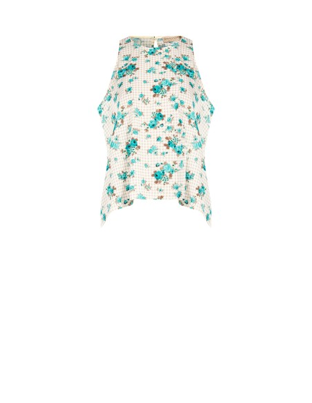 Blusa Trapézio Ampla A Quadradinhos E Rosas Rinascimento