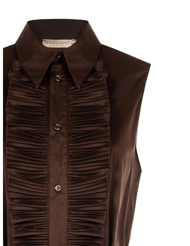 Camisa em mistura de algodão com folhos e cinto fino coordenado e comprido Rinascimento