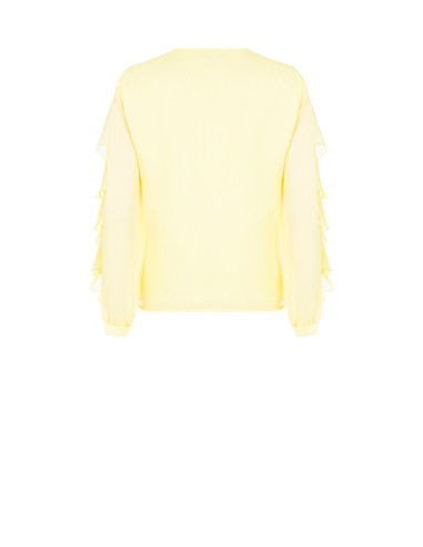 Blusa cintada em georgette plissada com decote em V e volantes Rinascimento