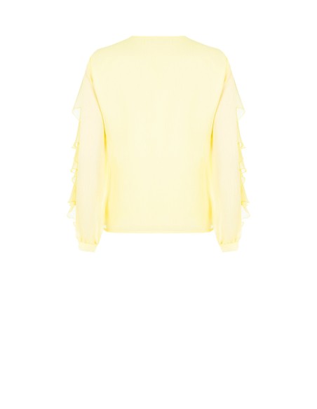 Blusa cintada em georgette plissada com decote em V e volantes Rinascimento