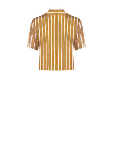 Camisa Curta às Riscas em Mistura de Viscose com Lapela Rinascimento