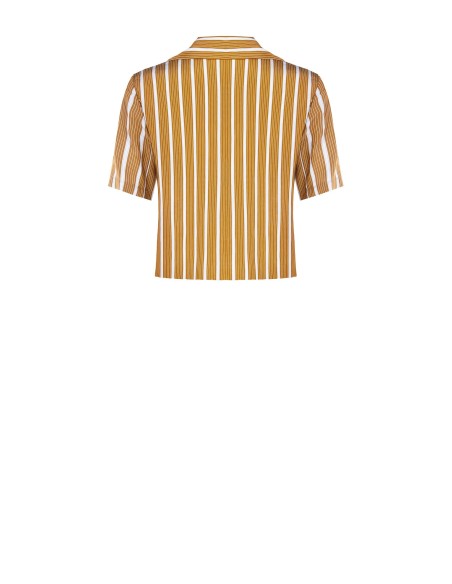 Camisa Curta às Riscas em Mistura de Viscose com Lapela Rinascimento