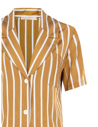 Camisa curta às riscas em mistura de viscose com lapela Rinascimento