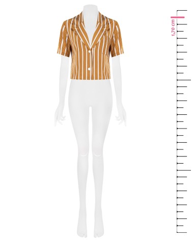 Camisa Curta Às Riscas Em Mistura De Viscose Com Lapela Rinascimento