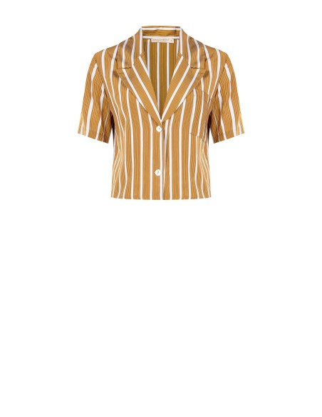 Camisa Curta às Riscas em Mistura de Viscose com Lapelas Rinascimento