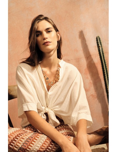 Camicia Cropped Con Nodo Frontale E Maniche Risvoltate Dixie - Vest...