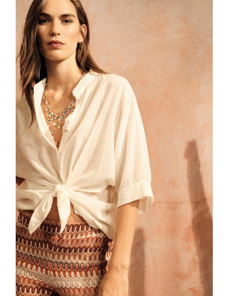 Camicia Cropped Con Nodo Frontale E Maniche Risvoltate Dixie - Vest...