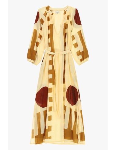 Vestido longo com estampa geométrica e cinto de tecido Dixie