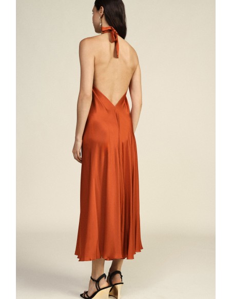 Vestido longo evasé com decote halter Dixie
