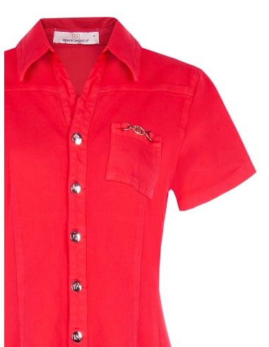 Vestido Curto Cintado em Ganga Elástica com Barra Desfiada Rinascimento