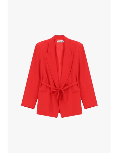 Blazer Regular Fit com Cintura Anudada e Bolsos Por Favor