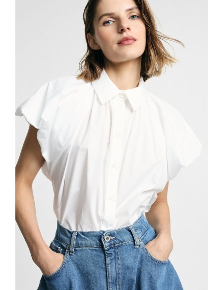 Camisa Cropped de Mangas Largas e Botões Please