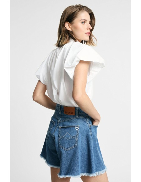Camisa Cropped Mangas Amplas E Botões Please