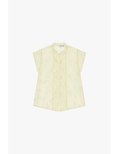 Blusa sem mangas com flores bordadas e fecho frontal Please