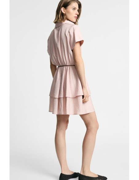 Vestido Curto Com Botões E Cinto Fino Na Cintura Por Favor