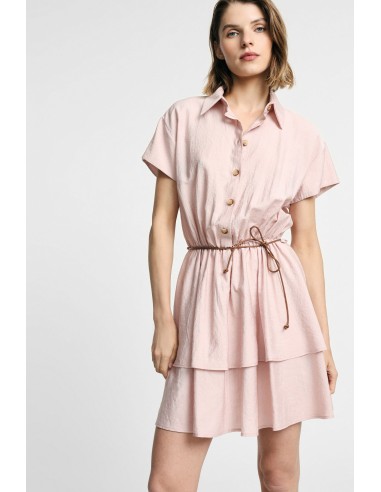 Vestido curto com botões e cinto fino na cintura Por favor