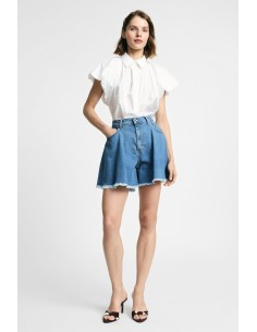 Shorts evasé com efeito de saia e barra desfiada Please