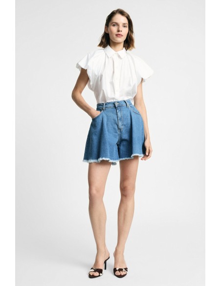 Shorts evasé com efeito de saia e barra desfiada Please