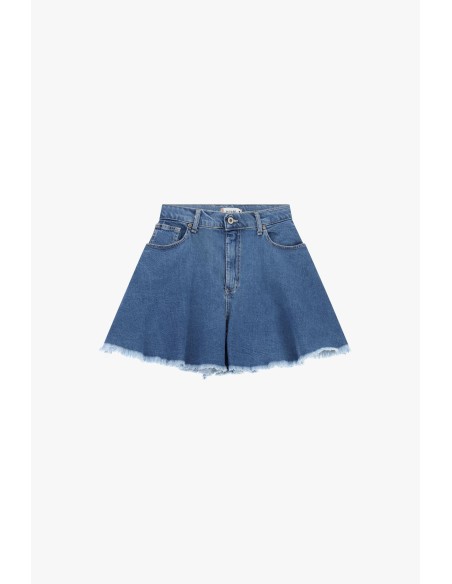Shorts evasê com efeito de saia e bainha desfiada Please